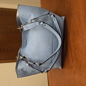 Calvin Klein leather shoulder/crossbody bag, reversible baby blue to silver.